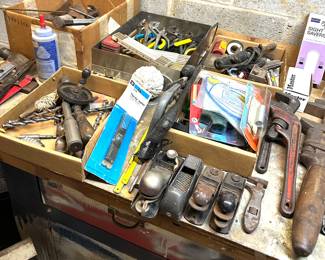 Planes, Drill bits, pliers, pipe wrench 