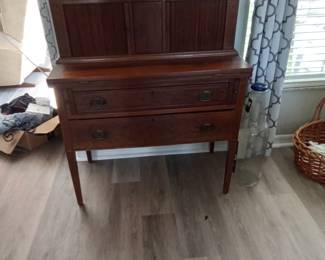 Antique Federal stye mahogany inlaid tambour secretary, circa 1830