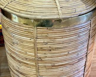 Bohemian Style Brass and Rattan Lidded Basket