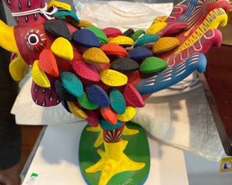 Handpainted mexican folk art ceramic rooster 