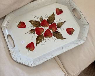 vintage handpainted tray strawberries 