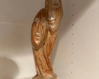 Vintage Folk Art Wooden Sculpture Pair of Figures 