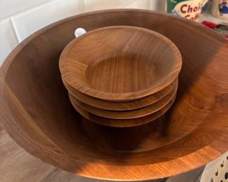 Vintage Walnut Wood Salad Bowl set 