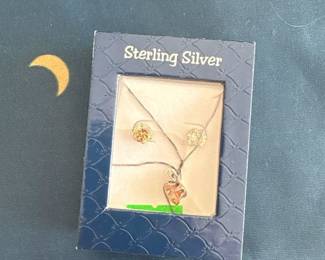 Sterling Silver Necklace earrings set in box 