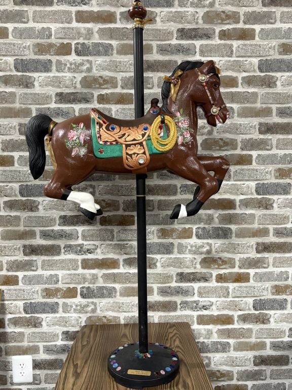 Vintage Carousel Horse on Pole Stand