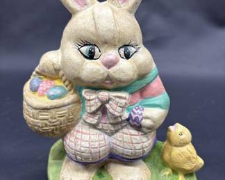 Vtg. Hand Painted Cast Iron Easter Bunny & Chick