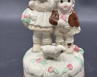 1940s Music Box Porcelain Boy & Girl with Lamb