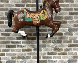 Vintage Carousel Horse on Pole Stand