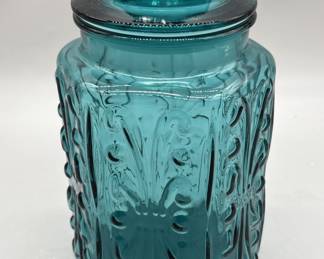 Vintage LE Smith Blue Glass Lidded Canister