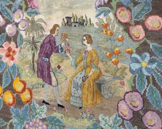 Hand Embroidered Classical Scene in Wreath Textile Art