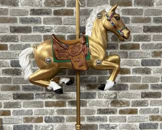 Vintage Carousel Horse on Pole Stand