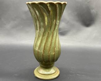 Vintage Green w/ Brown Pottery Footed Vase