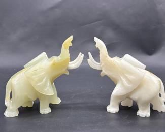 (2) Carved Onyx Elephants