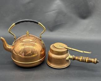 (2) Vintage Copper: Kettle & Pot w/ Swivel Lid
