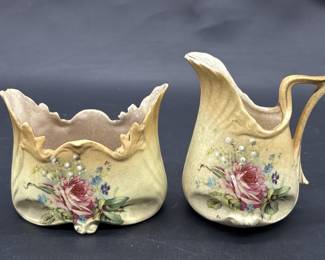 Antique Hand Painted Austrian Open Sugar & Creamer