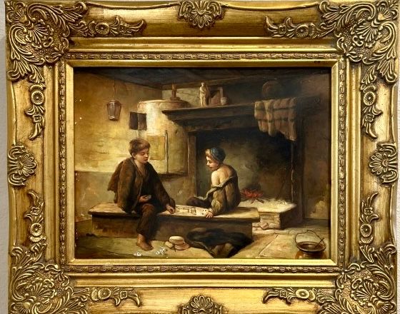 19th C Signed Oil Painting in Ornate Gold Frame