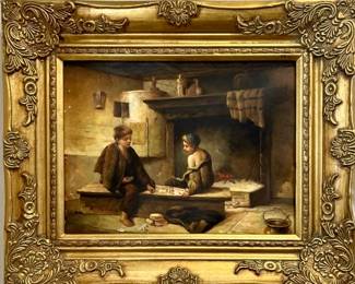 19th C Signed Oil Painting in Ornate Gold Frame