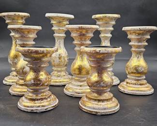 8- Golden Wood Candle Holders w/ Distressed Finish