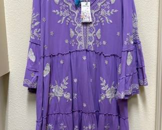 Johnny Was Purple Arzella Embroidered Easy Tiered