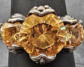 925 Silver w/ Citrine Ring, TW 10.85 grams. Sz 7