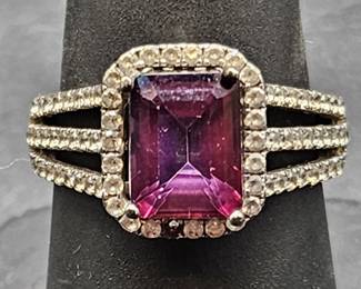 925 Silver Amethyst, CZ Ring, TW 3.72g, Size 8
