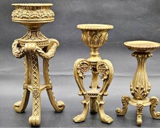 Trio of Golden Resin Pillar Candle Holders