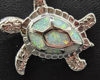 925 Silver Opal Turtle Necklace, TW 6.83 grams