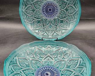 (2) Pressed Blue Glass Centerpiece Bowls