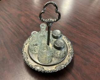 Silver Plate Cruet Set & Stand
