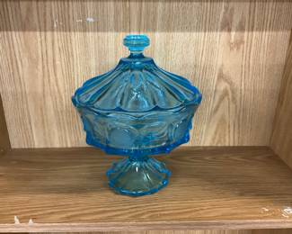 Fostoria Coin Ice Blue Glass Candy Dish Compote w/Lid