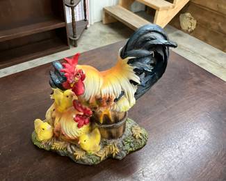 Resin Rooster & Chicks Figurine