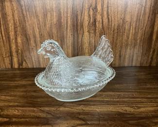 Clear Glass Hen on Nest