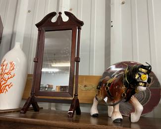 Dresser Top Mirror & Ceramic Clydesdale Horse Figurine