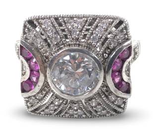 Joe Esposito Art Deco Sterling Ruby CZ Ring
