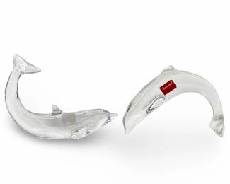 2pc Vintage Baccarat Crystal Dolphin Decor
