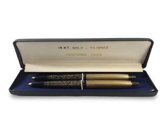 Pair 14K Gold Filigree Perfumed Pens
