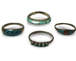 (4) Delightful Sterling Silver W/Turquoise Rings
