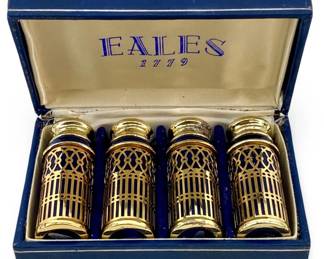 4 Eales 1779 Silver Plated Cobalt Glass Shakers

