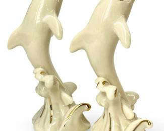2pc Lenox Ivory Porcelain Gold Trim Dolphins
