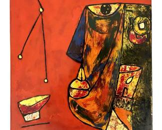 Unique Signed Mixed Media Lacquered Wood
