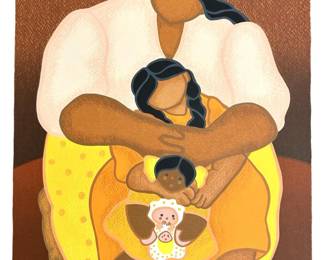 Signed Bertha Horta Familial Lithograph
