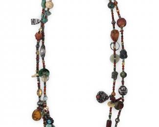 Long Sterling Turquoise Multi Gemstone Necklace
