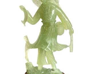 Hand Carved Jade Chinese Fishing Lady
