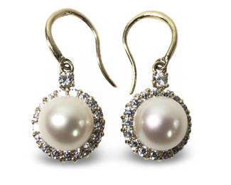 Phenomenal Pair 14K Gold Pearl CZ Earrings
