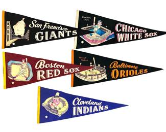 5pc Vintage Baseball Pennant Collection
