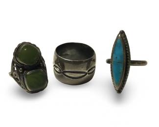 (3) Native American Silver W/Turquoise Rings
