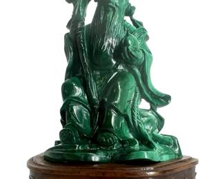 Malachite Shou Lao Hand Carved Chinese Figure

