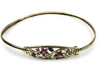 Stunning 10K Gold Diamond Ruby Emerald Bracelet
