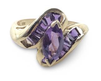 Lovely 10K Yellow Gold Marquise Amethyst Ring
