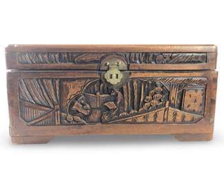 Vintage Chinese Hand Carved Wood Camphor Box
